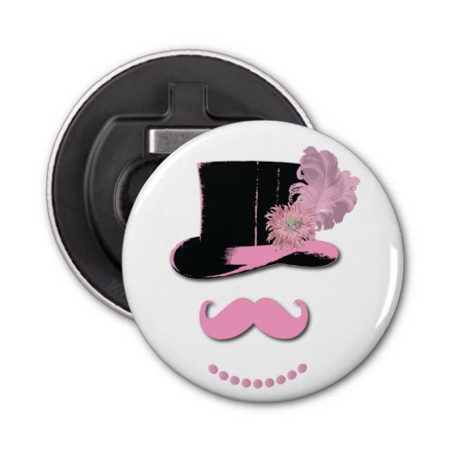 Pink Mustache Top Hat and Flowers Bottle Opener