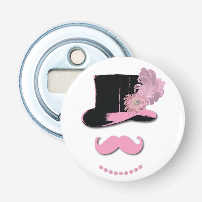 Pink Mustache, Top Hat and Flowers Bottle Opener (Front)