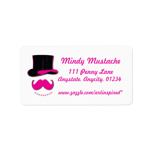 Pink Mustache, top hat, and pearls label (Front)