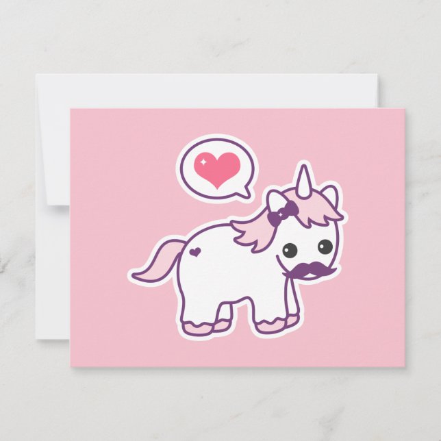 Pink Mustache Unicorn Birthday Party Invitations (Front)