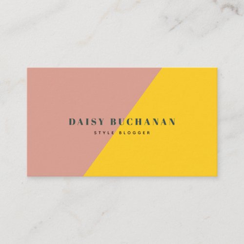 Pink  Mustard Stylish Block Business Card