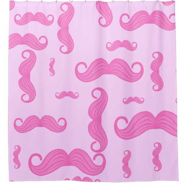 Pink Mustashe Pattern Shower Curtain (Front)