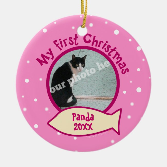 Pink My First Christmas Personalized Photo Cat