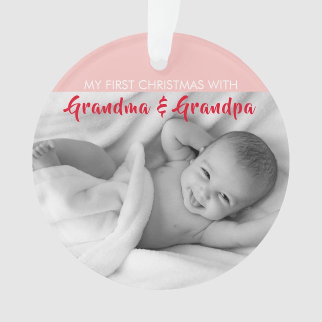 Pink| My First Christmas with Grandma and Grandpa Ornament (Front)