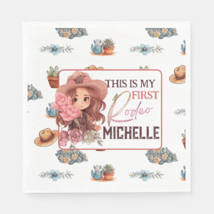 Pink My first Rodeo Birthday Party Paper Plate Napkins