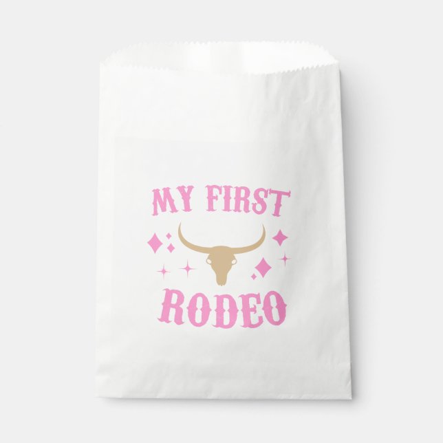 Pink My First Rodeo Cowgirl 1st First Birthday Favor Bag (Front)