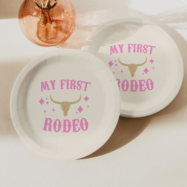 Pink My First Rodeo Cowgirl 1st First Birthday  Paper Plates (Creator Uploaded)