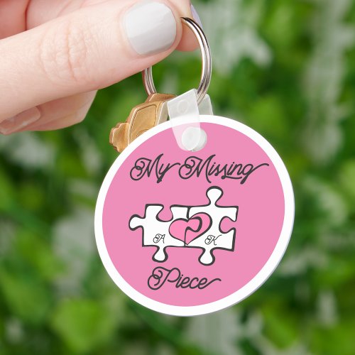 Pink My Missing Piece Puzzle Cute Valentines Day Keychain