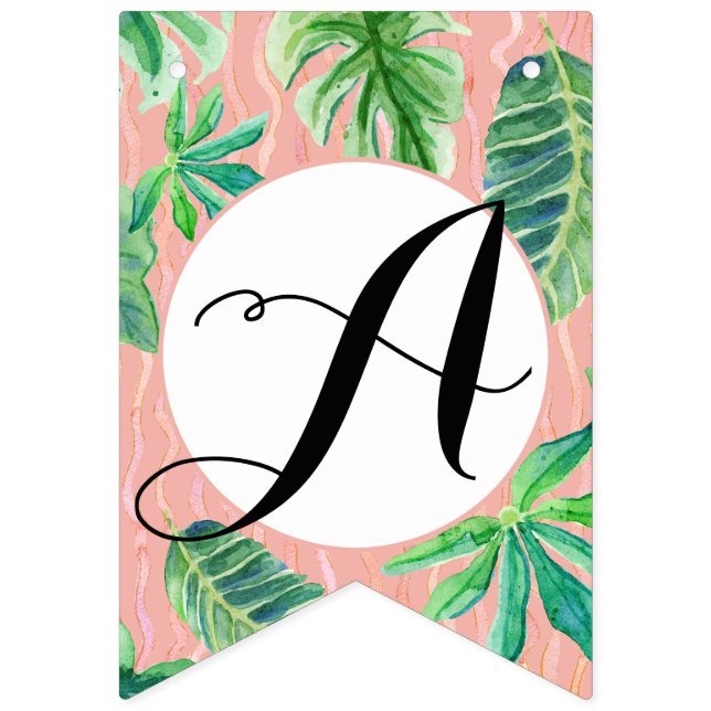 Pink n Black Bridal Shower Flamingo Leaf Striped Bunting Flags (Sixth Flag)