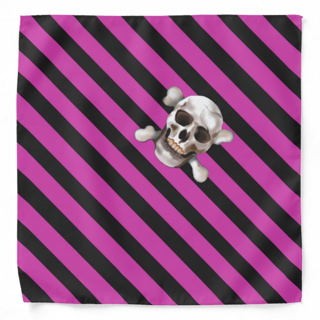 Pink 'n Black Pirate Stripes w' Skull & Crossbones Bandana (Front)