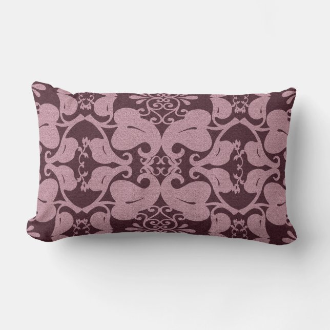 Pink N Burgundy Modern Elegant Leaf Pattern Lumbar Pillow (Front)