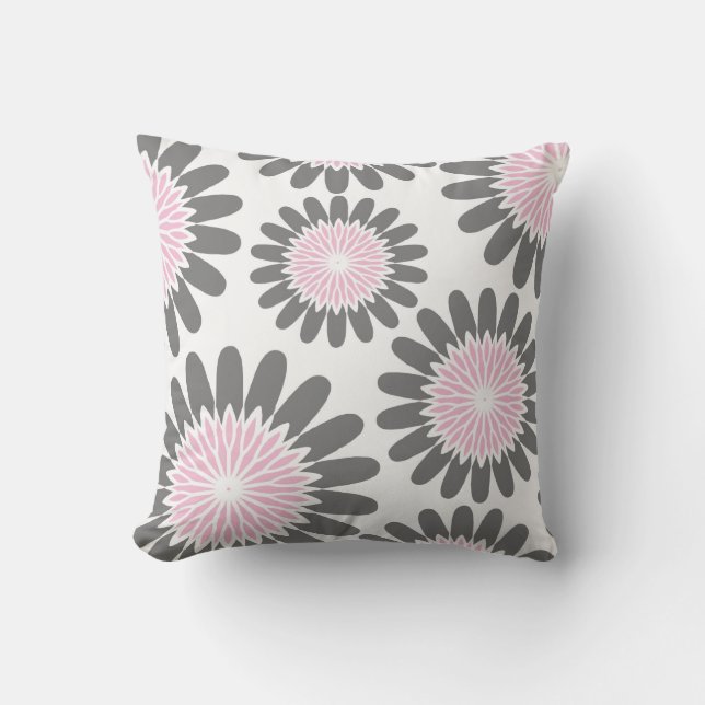 Pink-n-Gray Floral Throw Pillow (Front)