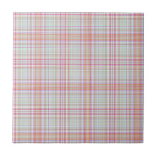 Pink 'n Green Geometric Plaid Ceramic Tile