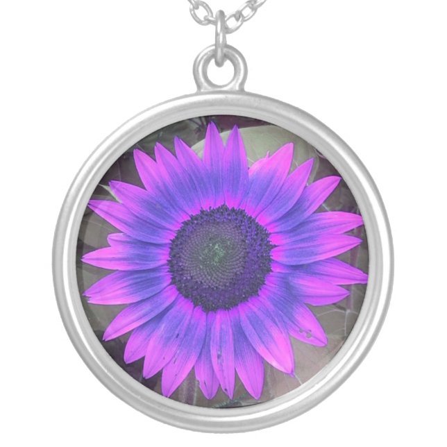 Pink N Purple Sunflower Silver Plated Necklace (Front)