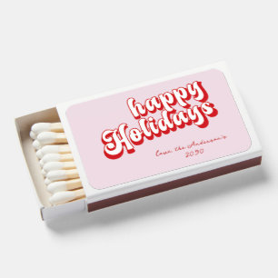 Pink n Red Retro Happy Holidays Matchboxes