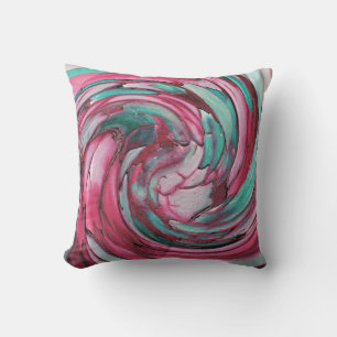 Pink N Teal Abstract Art Outdoor Pillow