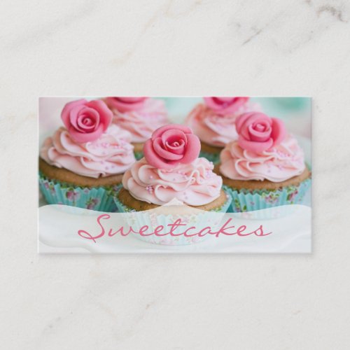 Pink n Teal Rose Cupcake Bakery Business Card