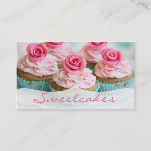 Customizable Pink n' Teal Rose Cupcake Bakery Business Card