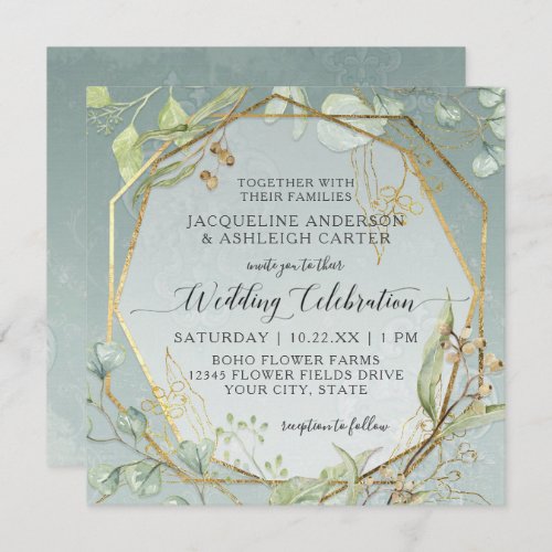 Pink n White Anemone Twig Fern Eucalyptus Wreath Invitation