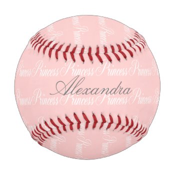 Pink-n-white Princess Custom Name Baseball by PawsitiveDesigns at Zazzle