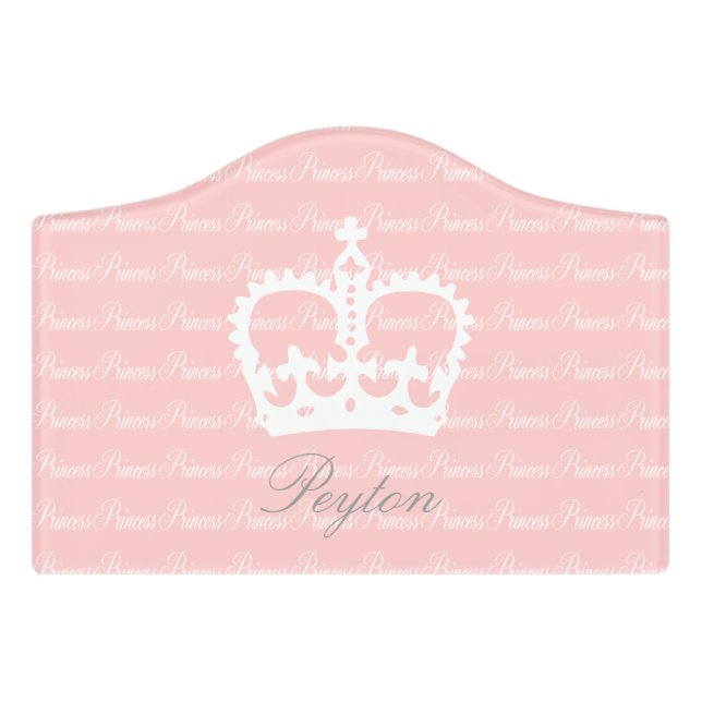 Pink-n-White Princess Personalized Door Sign (Small Crest Front)