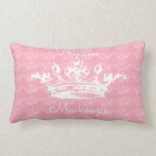 Pink-n-White Vintage Princess Crown Personalize It Lumbar Pillow
