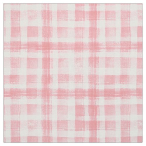 Pink n White Watercolor Gingham Checkered Pattern Fabric