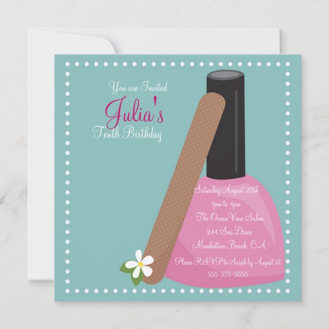Pink Nail Polish Birthday Invite (Front)