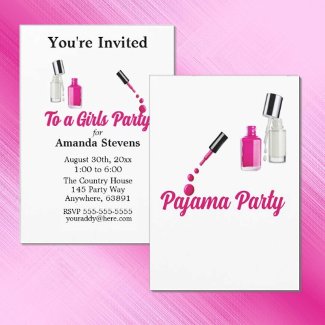 Pink Nail Polish Pajama Party Invitation