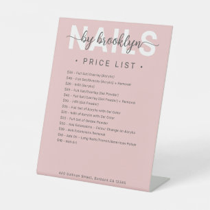Pink Nail Salon Price List Menu Pedestal Sign