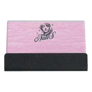 Pink Nails with QR Code Desk Business Card Holder