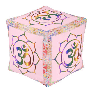 Pink Namaste Om Lotus Rainbow Vintage Bohemian Pouf