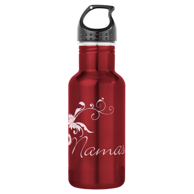 Pink Namaste with scrolls and swirls Water Bottle (Front)