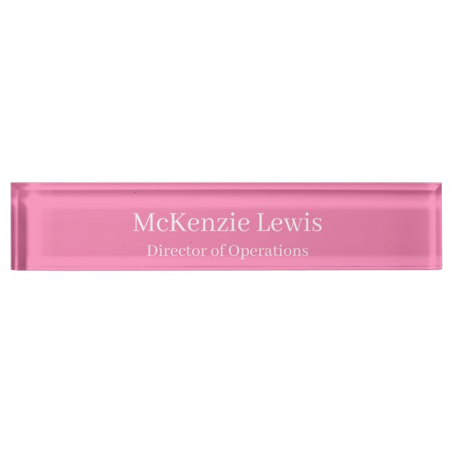 Pink Name and Job Title Desk Name Plate (Front)