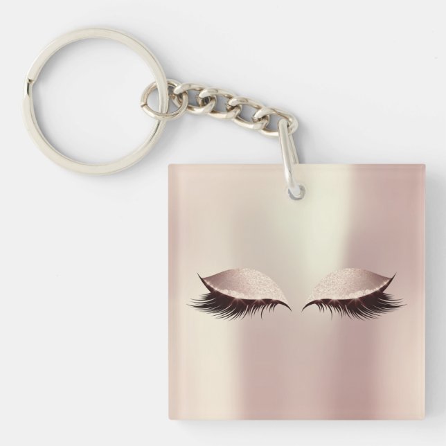 Pink Name Blush Girly Makeup Lashes Name Eyes Keychain (Front)