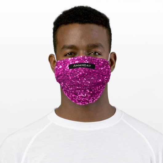 Pink  Name Blush Spark GLITTER EFFECT Covid Adult Cloth Face Mask (Worn)