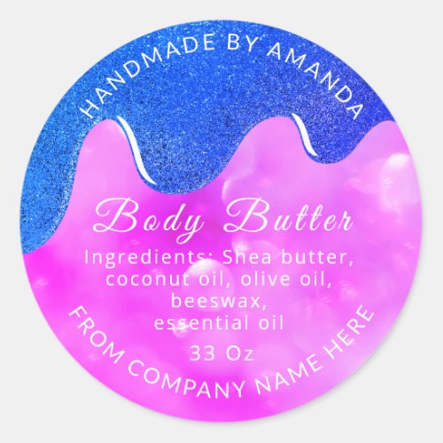 Pink Name Body Butter Drips Scrub Liquid Classic Round Sticker