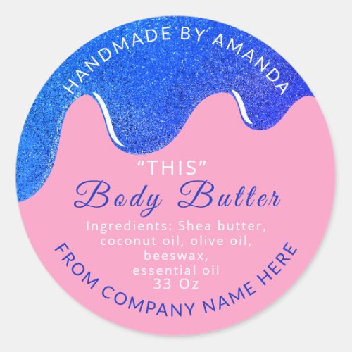 Pink Name Body Butter Drips Scrub Liquid White Classic Round Sticker