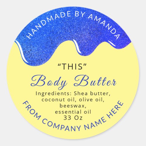 Pink Name Body Butter Drips Scrub Liquid Yellow Classic Round Sticker