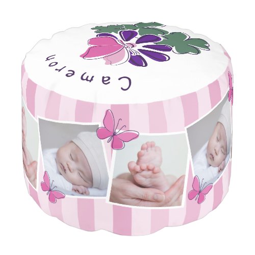 Pink Name Images Butterfly  Flower Doodle Pouf