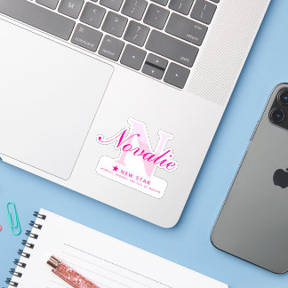 Pink name initial and name meaning Novalie Sticker