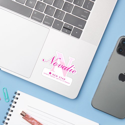 Pink name initial and name meaning Novalie Sticker