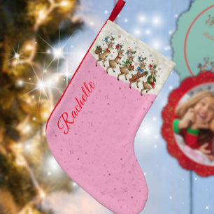 Pink Name Marching Quirky Christmas Reindeer  Small Christmas Stocking