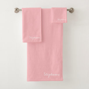 Pink Name Modern Elegant Monogram Boho Bath Towel Set