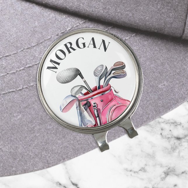 Pink Name Monogram Golf Hat Clip (Pink Name Monogram golf hat clip)