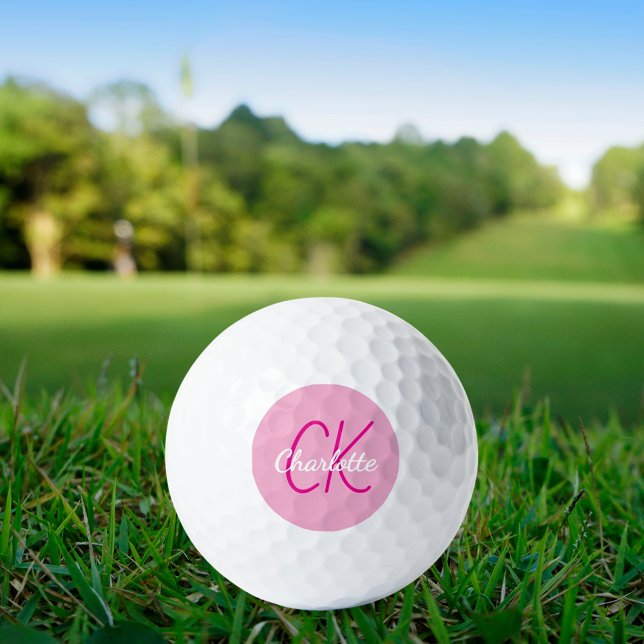 Pink name monogram initials golf balls (Creator Uploaded)