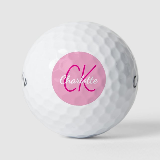 Pink name monogram initials golf balls (Front)