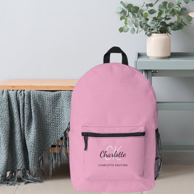 Pink name monogram printed backpack (Creator Uploaded)