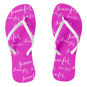 Pink- name  pattern Slim Straps Flip Flops