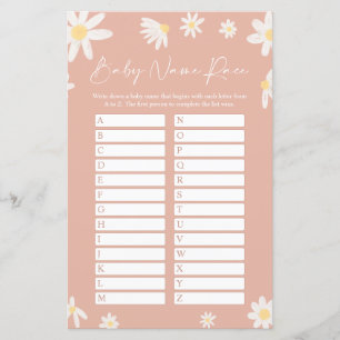 Pink Name Race Baby Shower Game card